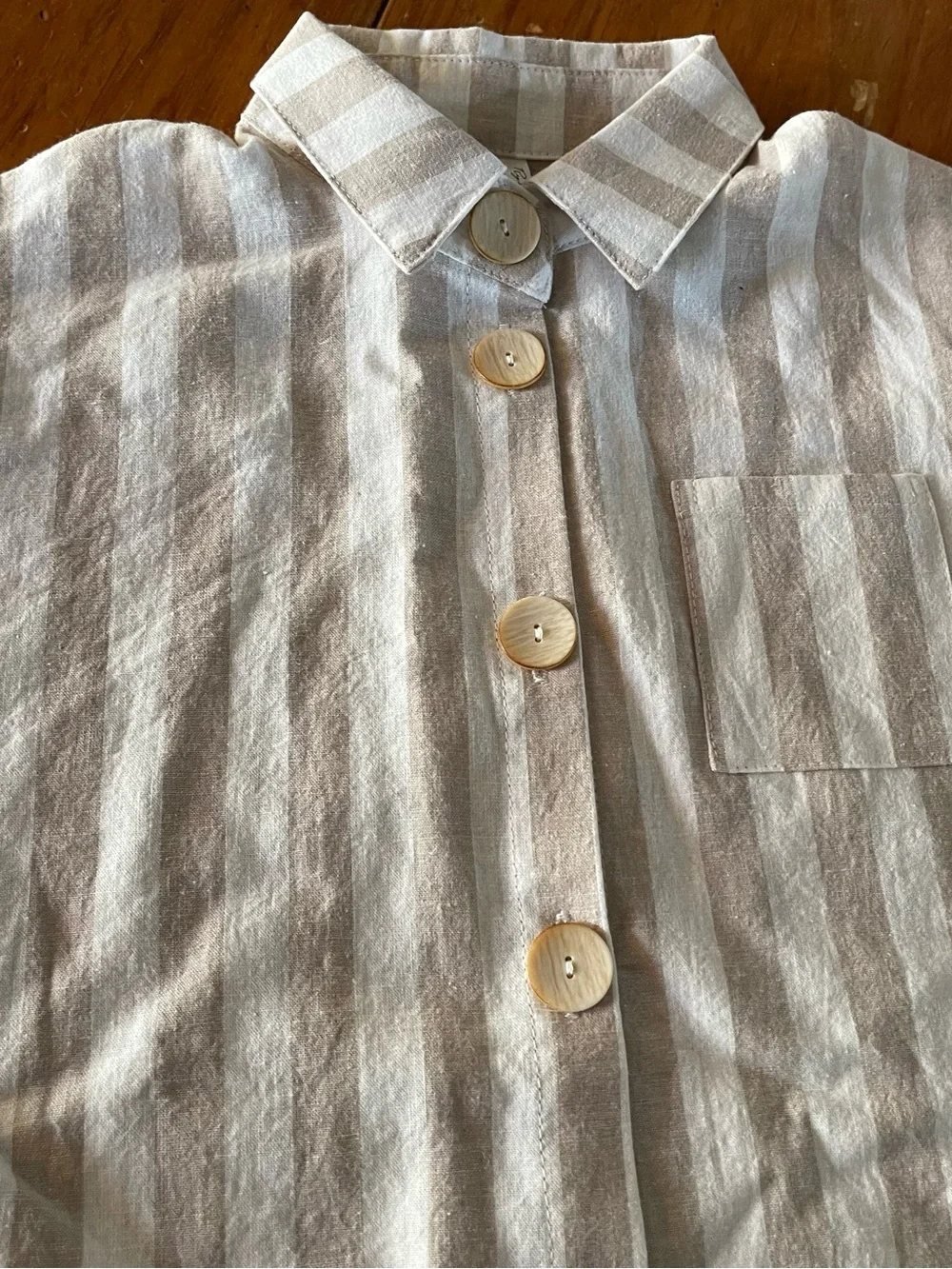 Rylee Cru Striped Button Front Short Set in Cream and Tan